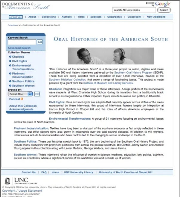 Figure 1: OHAS. Available at http://www.lib.unc.edu/sohp