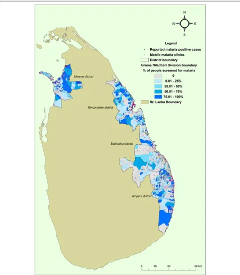 Figure 1 The distribution of the population screened by active case detection and Grama Niladari Division