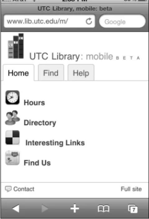 FIGURE 1 The University of Tennessee at Chattanooga’s mobile Library website. http://www.
