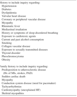 Table 2. Evaluation of the Cause of Heart Failure: The History History to include inquiry regarding: