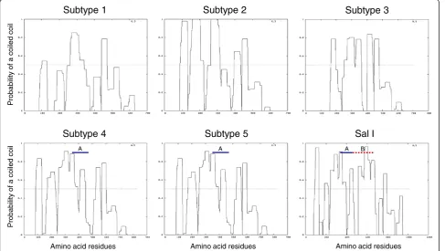 Figure 4 Conservation of the coiled-coil tertiary structure. The five subtypes of PvMSP-3β sequences of Korean P
