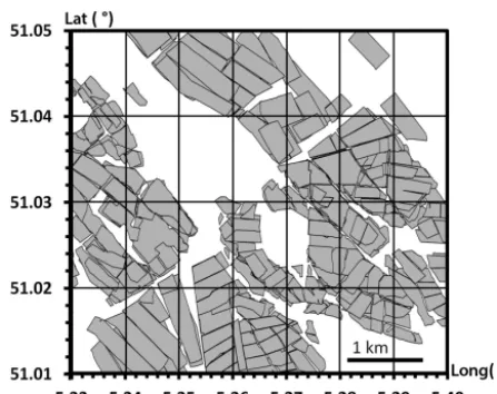 Figure 1. Map of longwall panels in area studied, i.e., between a lat-itude of 51.01–51.05◦ N, and between a longitude of 5.33–5.40◦ E.