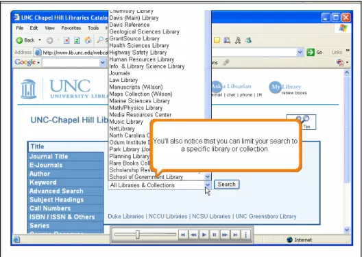 Figure 5: Limiting Searches to specific libraries in the Title Search tutorial. 