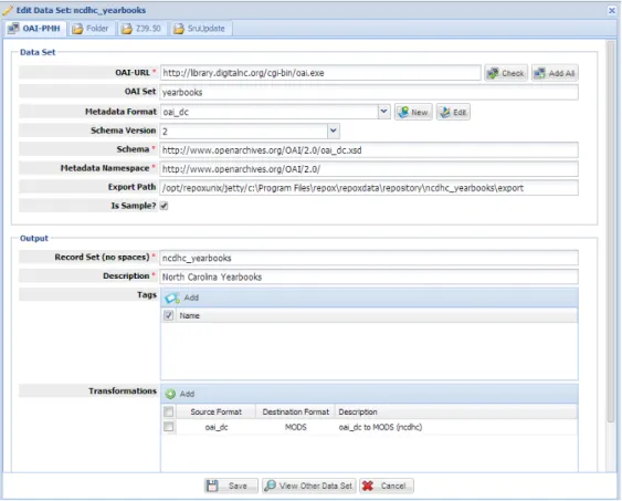Figure 5. Screenshot of the window used to add a data set. 