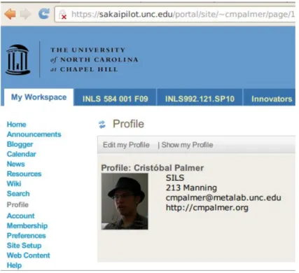 Illustration 5: Profile tool in Sakai