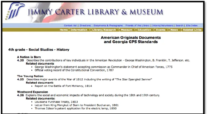 Figure 3: Jimmy Carter Library &amp; Museum: Example of a web resource addressing the state curriculum  standards