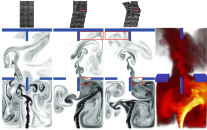 Fig. 11 Smoke jets rise through complex boundaries. Left to right: