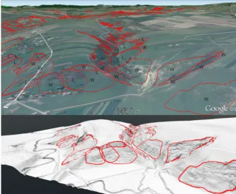 Figure 2. Geomorphologic cases of long (L) and wide (W) types of landslides from the study area