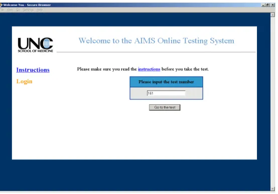 Figure 4.12: The Front Page of AIMS Online. Students must enter a test number to start  taking the test