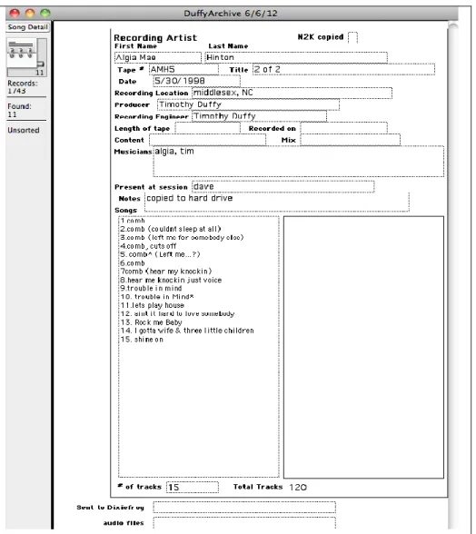 FIGURE 1 shows an example of a record in the FileMaker Pro database. 