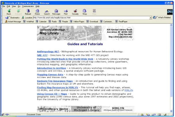 Figure 3: The Map Library, University of Michigan, provides a variety of tutorials and collection  guides relating to using specific and general materials based on publisher, theme, and format