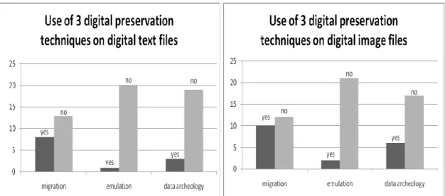 Figure 8: Use of digital preservation techniques by type of file. 