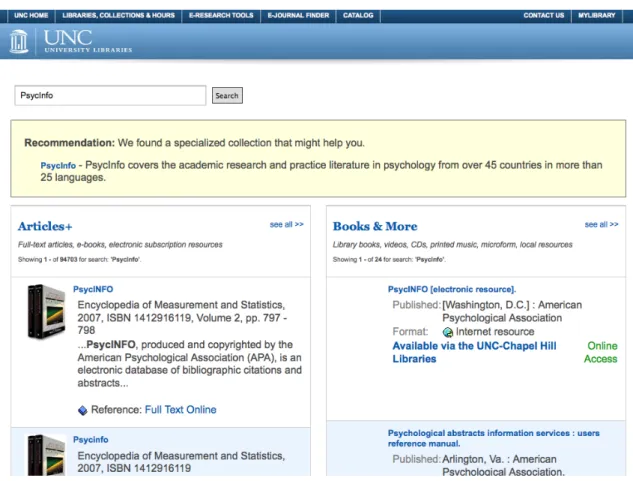 Figure	  7.	  Screenshot	  showing	  the	  location	  of	  the	  "Recommendation"	  box	  in	  the	  combined	  search	  used	  during	   testing.	  