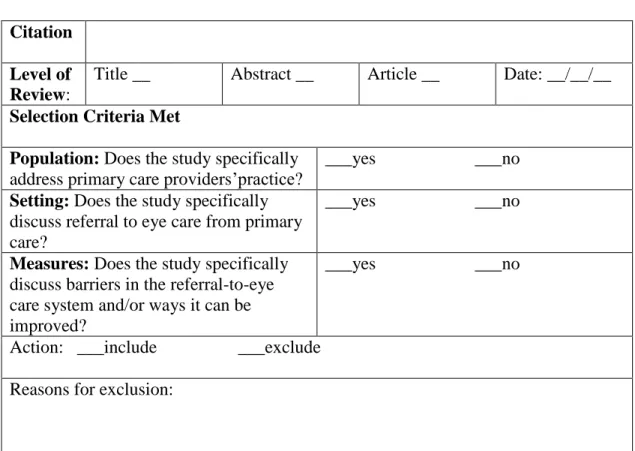 Table 12 (Appendix Item 2). Inclusion/Exclusion Checklist (adapted from Cook et al. 6 )  Citation 