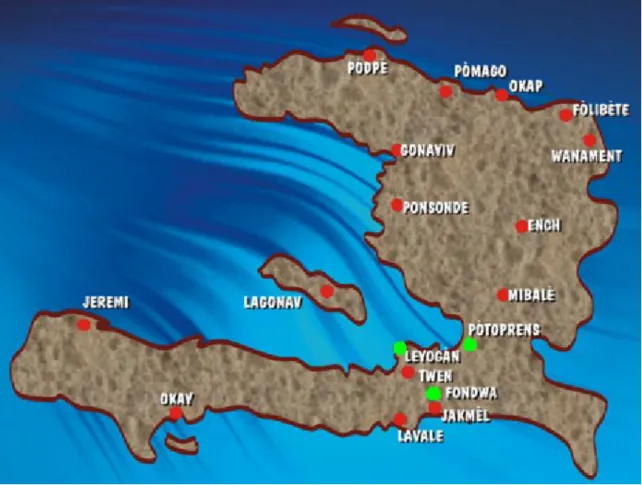 Figure 2.  Map of FHM Projects in Haiti. 