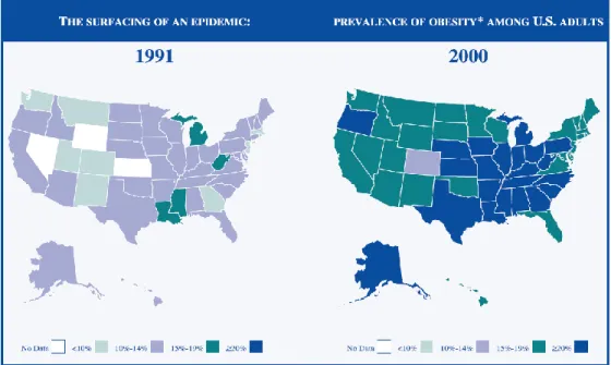 Figure 1. Increasing prevalence of obesity among Americans, 1991–2000 