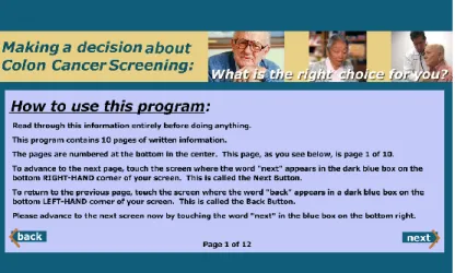 Figure 5.  First content screen with instructions for navigation. 