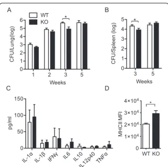 Fig. 5 Infection of TSC1 f/f LysM-Cre + mice with M. tuberculosis resulted in lower mycobacterial counts at the time of the arrival of adaptive immune cells