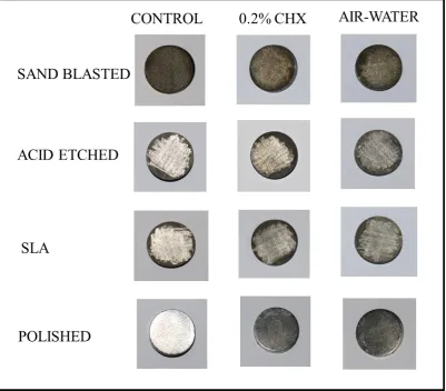 Figure 11: Surface modified titanium discs following instrumentation and irrigation with Group II – Carbon composite tip   