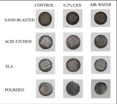 Figure 12: Surface modified titanium discs following instrumentation and irrigation with Group III- PEEK tip 