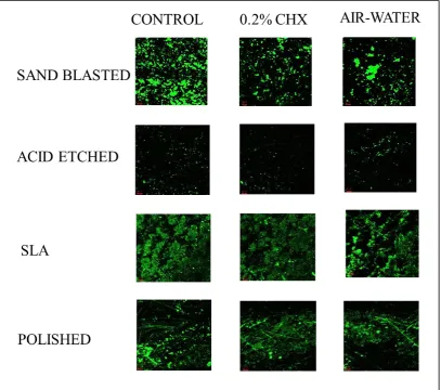 Figure 17: Surface modified titanium discs following instrumentation and irrigation with Group II – Carbon composite tip (Satelec) under confocal laser scanning microscope  