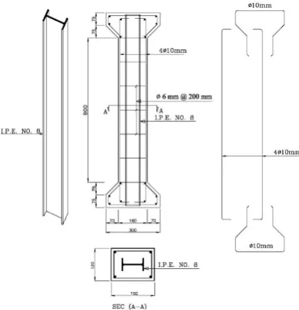 Fig. 3: Details of confining columns and shear connectors 