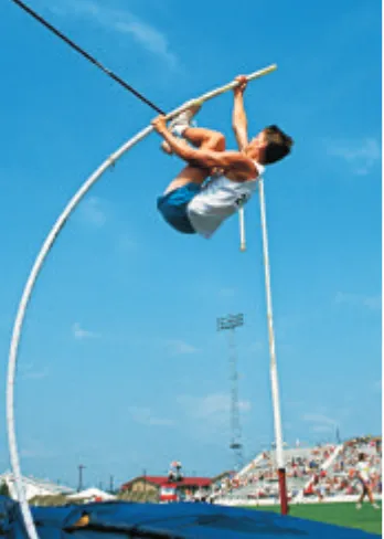 Figure 11-8, some of the pole-vaulter’s kinetic energy is converted to elas-