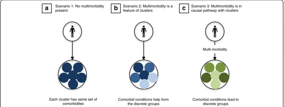 Fig. 2 Examples of different ways in which multi-morbidity can contribute to clusters in precision medicine