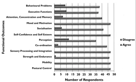 Figure 3: Perceived efficacy of Hippotherapy in functional outcomes- outcomes-non-users (n=47)