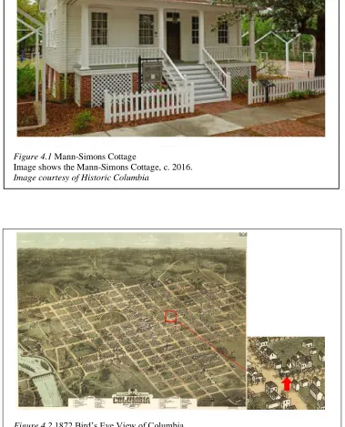 Figure 4.2 1872 Bird’s Eye View of Columbia  Image shows Mann-Simons Cottage on C.N. Drie’s 1872 Bird’s Eye View of 