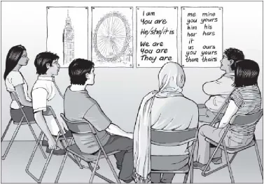 Figure 6.1 Students looking at posters on the wall