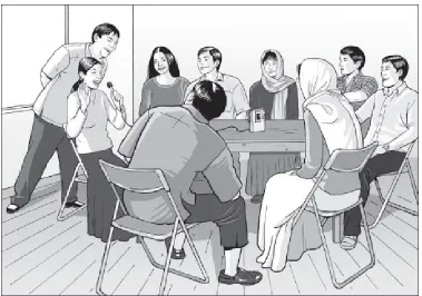 Figure 7.1 A student recording her contribution to the conversation