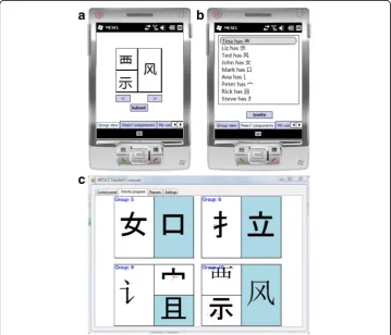 Fig. 3 a Student’s smartphone application displaying an assembled character. b Student’s smartphoneapplication with Chinese language components