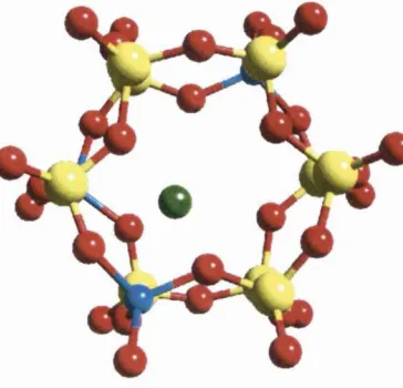 Figure 1.5 Double six-ring of Nickel exchanged zeolite Y. Si is yellow, O is red.
