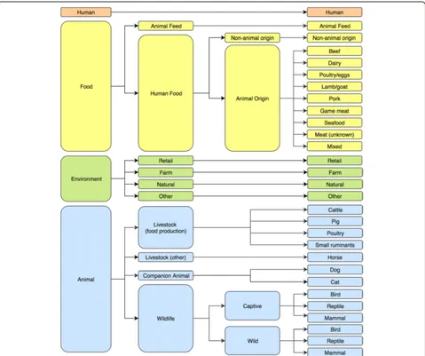 Fig. 1 Flow chart detailing the categorisation of Salmonella isolates from New South Wales, Australia, based on origin of sample (n = 29 categories).Note that poultry includes both broilers and layers