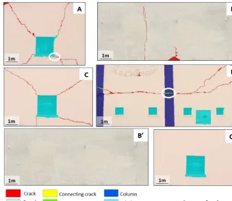 Figure 9. Results of applying the brick rule set on three brick façade images. Scale approx.
