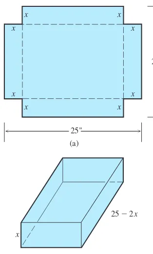 Figure 4.38 An open box made by cut-ting the corners from a piece of tin. (Example 3)