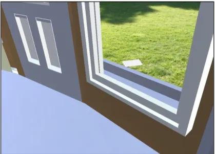 Fig. 2. Eye-catching results – view from a window looking outside from inside the virtual model display (marker visible on  the ground) 