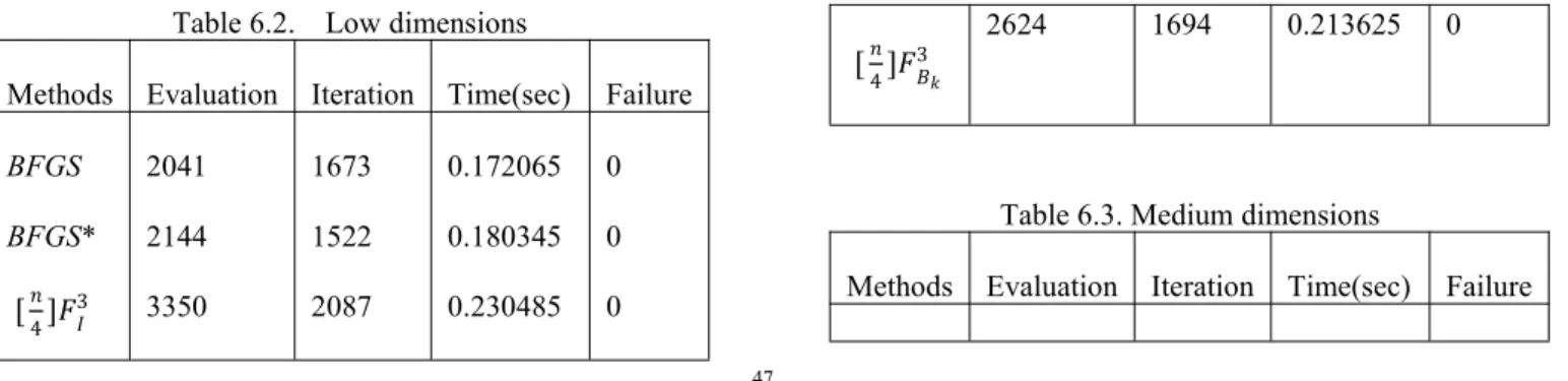 Table 6.1. Problems and dimensions