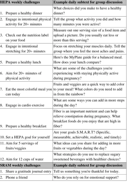 Table 3.3. List of the group-based behavioral challenges for participants  