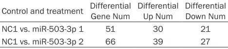 Table 1. The number of differential expressed genes in 786-O cells transfect with NC and miR-503-3p mimics