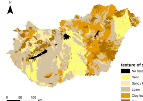 Figure 4. Adopted soil texture classes for Hungary based on anagrotopographical map (AGROTOPO, 1991).