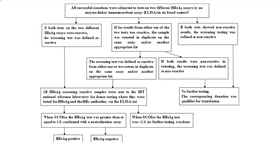 Fig. 2 Testing Algorithm. Note: §: We do not take into account the risk from OBI. HBsAg: Hepatitis B surface Antigen