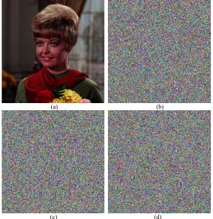 Table 4. Correlation coefficients between the corresponding pixels of the three different encrypted images obtained by using slightly different secret key of an image