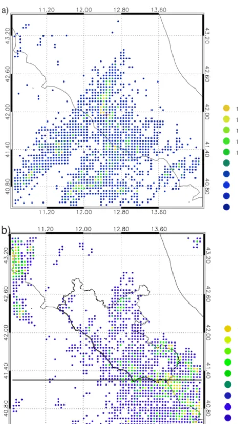 Figure 8: KI at the 18 UTC on 15 October 2012. The boundaries of the Lazio S. Federico et al.: Simulating lightning into the RAMS model: implementation and preliminary resultsRegion are also shown