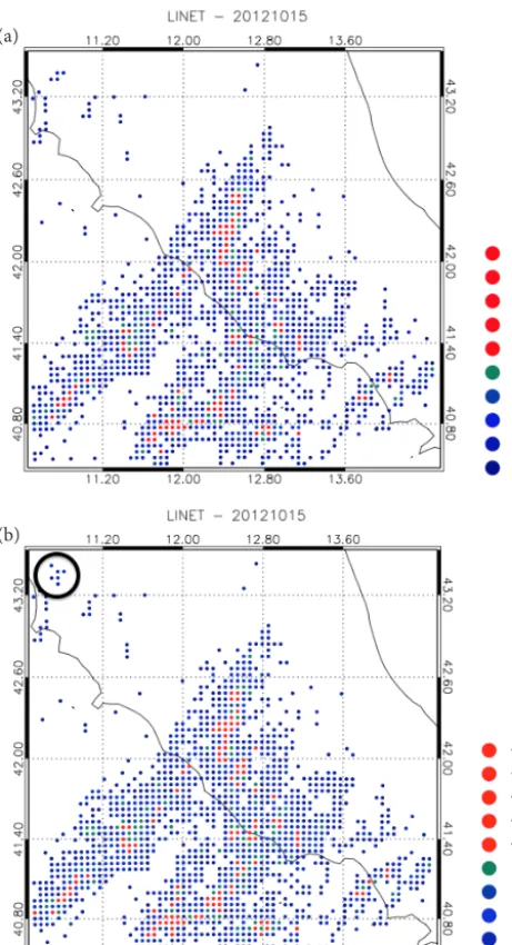 Figure 14: Flashes observed for the 15 October 2012 case study:  a) choosing is simple to implement and computationally fast