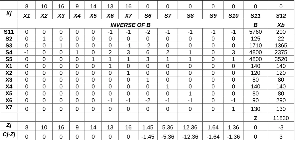 Table X. Matrix identity base of the tenth iteration. 