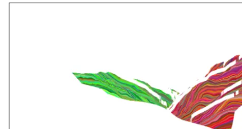 Figure 6. Segmentation of the terrain into northern (greenish area)and southern (reddish area) slope as well as into ﬁne segments(color shades)