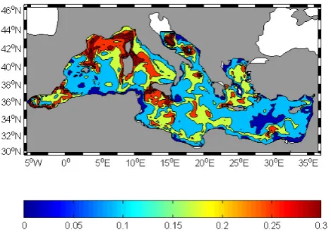 Fig. 4.Average surface phytoplankton concentrations (dmµmol N−3) after 60 days.