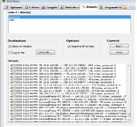 Fig. 3. Details menu of Bandwidth Meter  